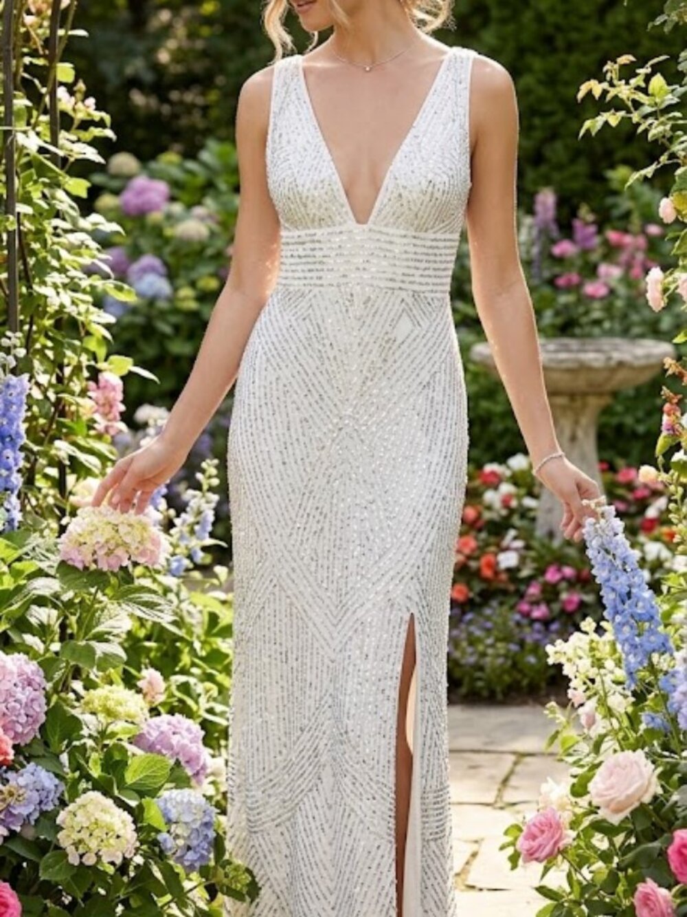 Miss Selfridge -Silver Sequin Geometric Maxi Dress Gown- US4